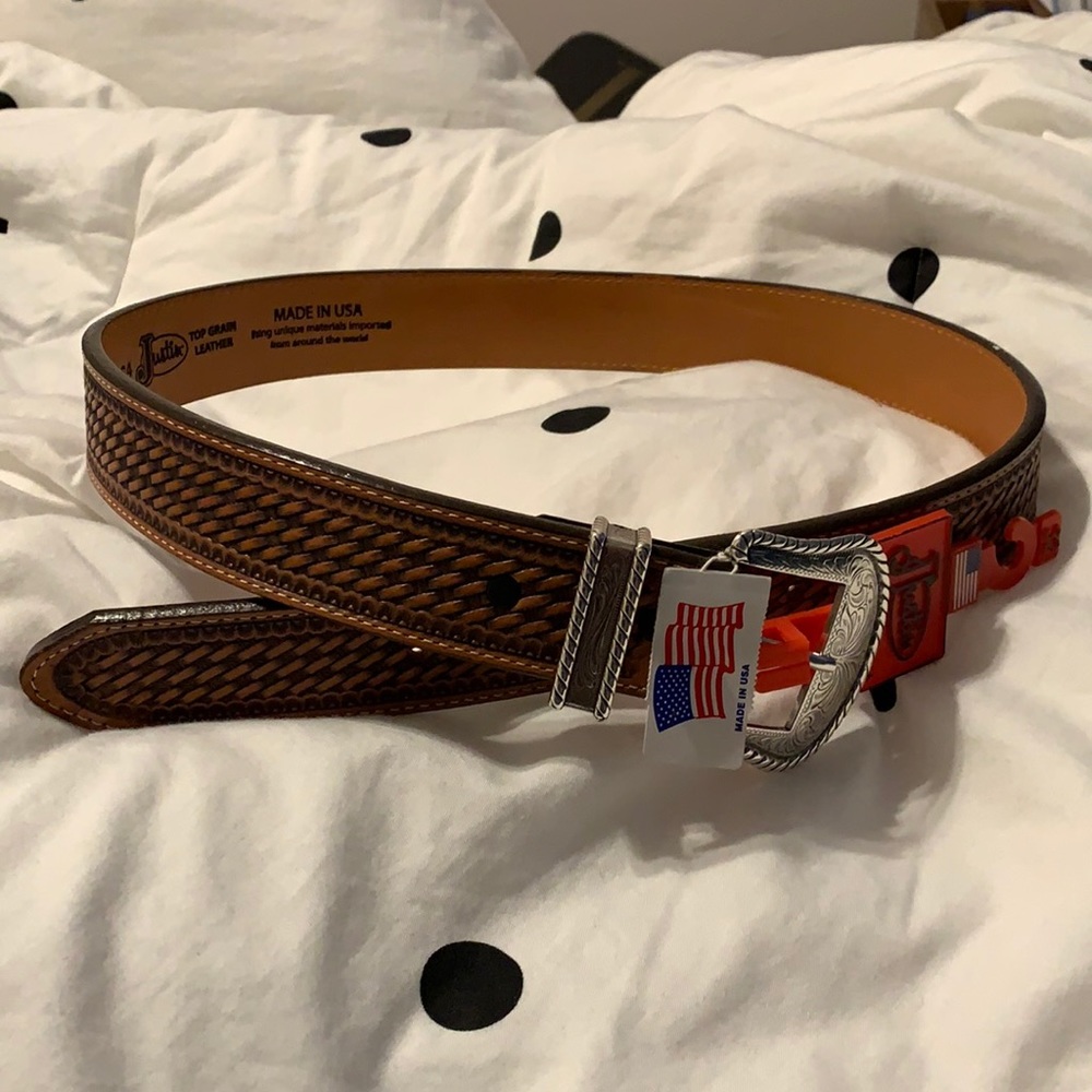 Leather Belt with Silver Buckle